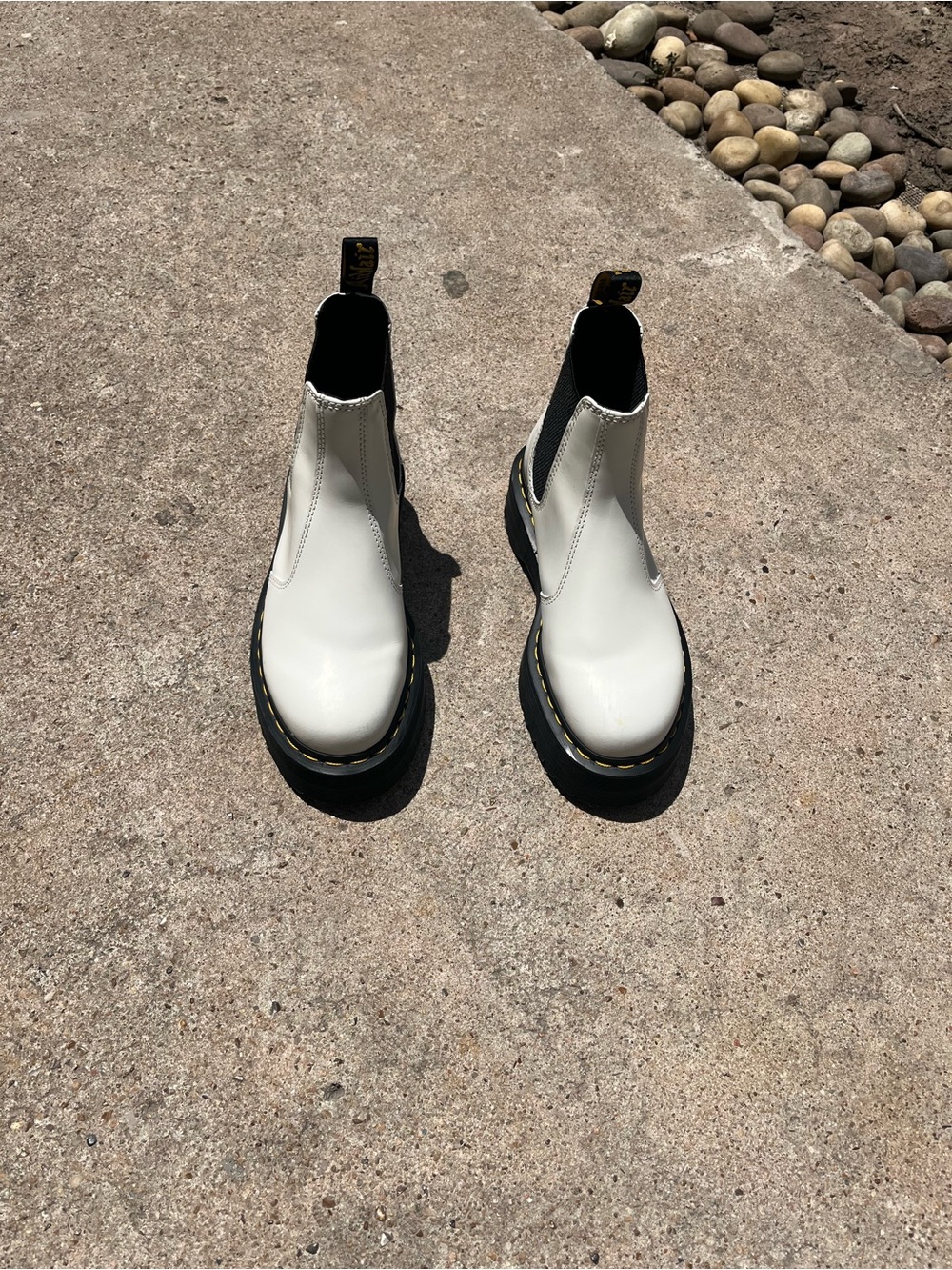 Dr. Martens White Chelsea Boots with Black Sole